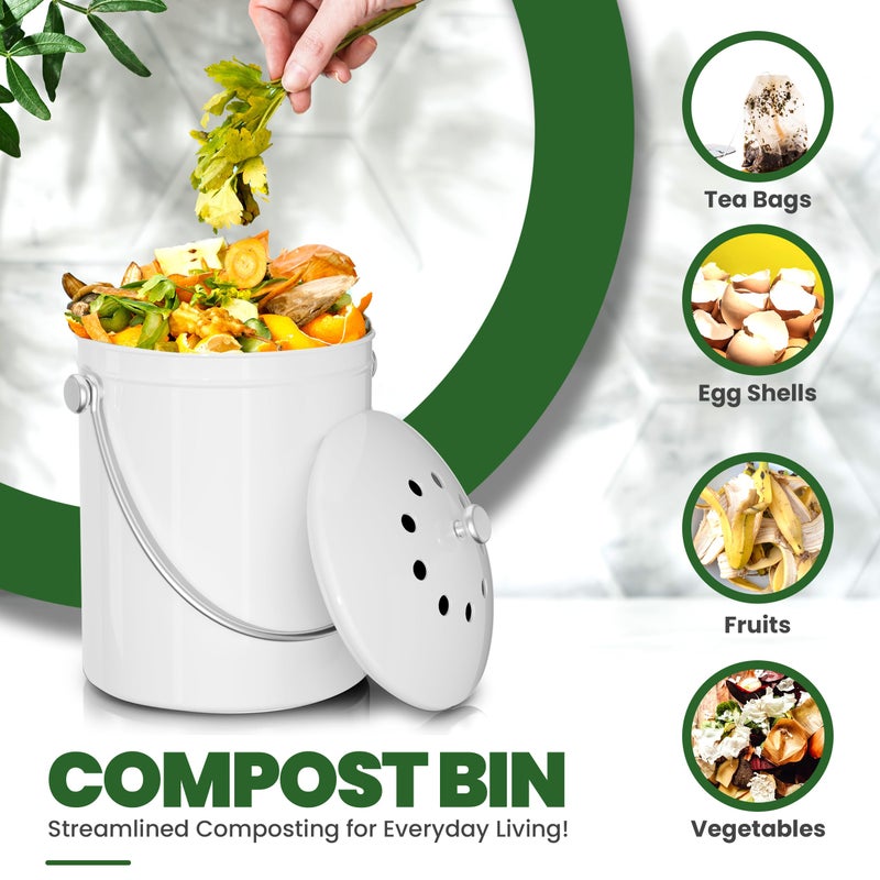 Utopia Kitchen Compost Bin for Kitchen Countertop, 1.3 Gallon Compost Bucket for Kitchen with Lid, Includes 1 Spare Charcoal Filter (White) - Image 4
